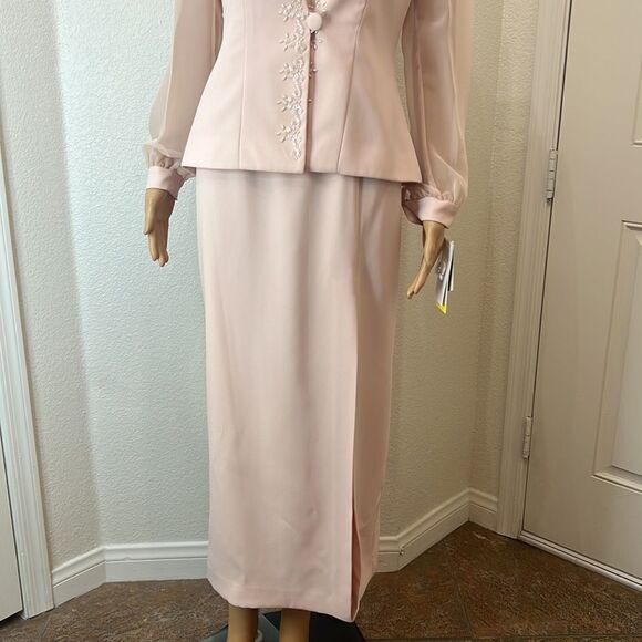 JR Nites Dress & Jacket Formal Size 6 & 8 Petite Beaded 2 Piece Pink Blush Rose - Picture 3 of 14